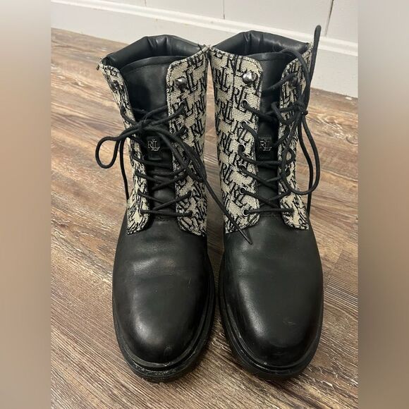 Lauren Ralph Lauren Carlee Logo Lace Up Leather Upper Combat Boot Size 9.5 - Picture 3 of 11